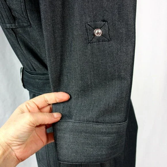 Sharagano Petite Zip Front Belted Pockets Chambray Shirtwaist Dress 4P 70s Style - Picture 9 of 11